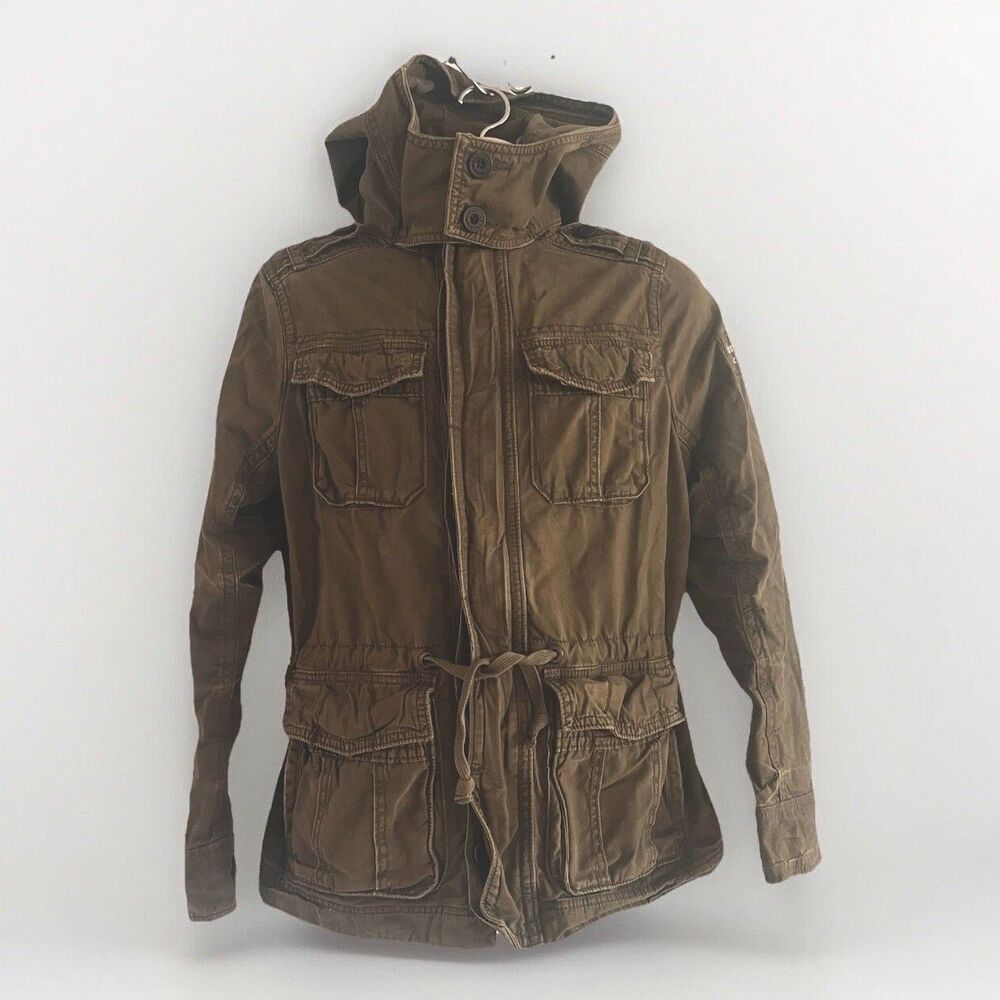Abercrombie & Fitch Military Utility Hooded Jacket Mens S Green Y2K Heavy Rustic